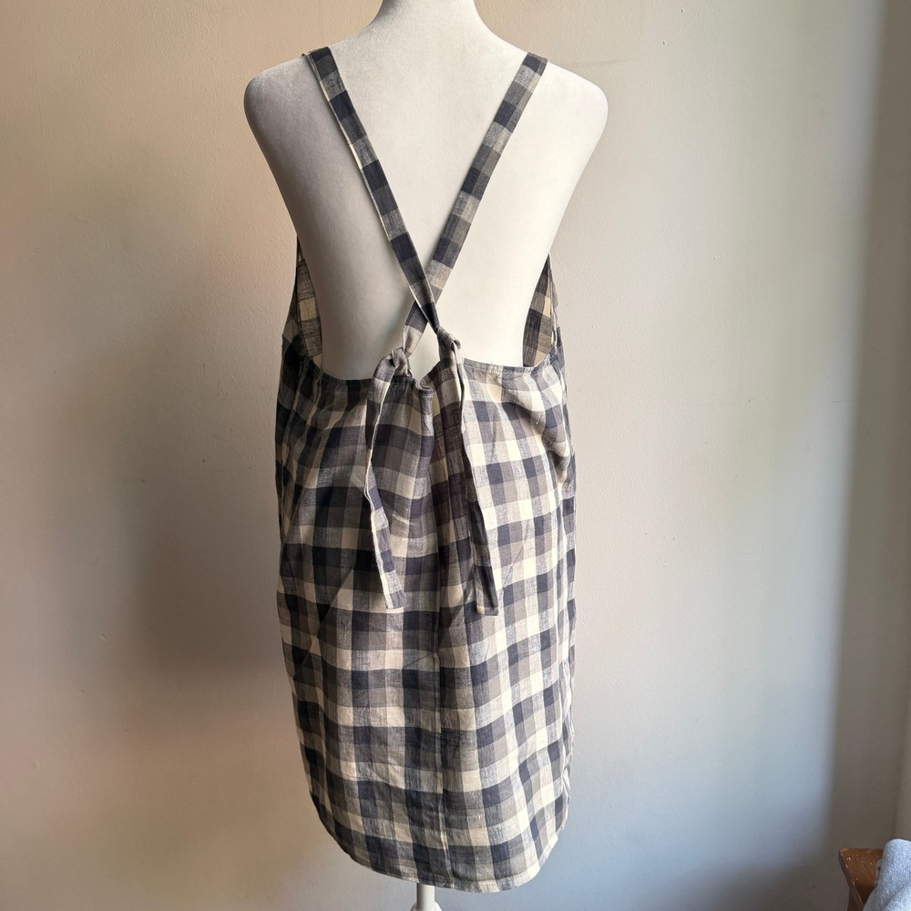 Opia Gingham Linen Dress Grey White Large Relaxed Coastal Cottagecore - Picture 4 of 8